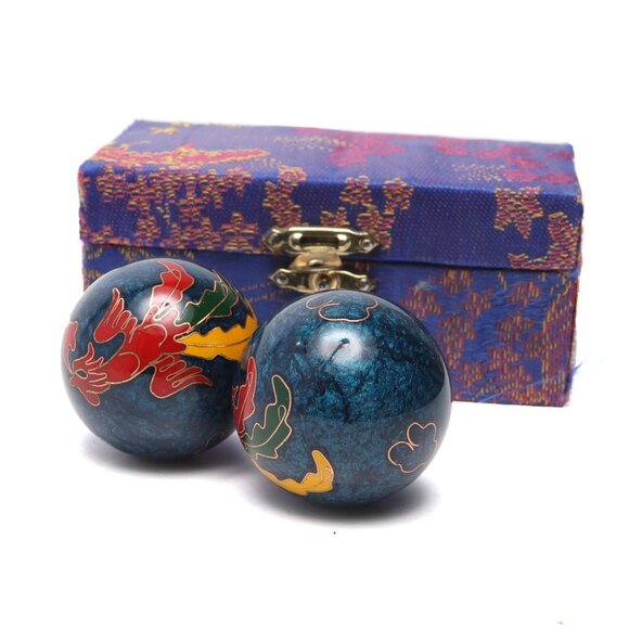 Chinese Baoding Balls Metal Meditation Health Relaxation Soothing Hand Blue Red - Picture 1 of 10